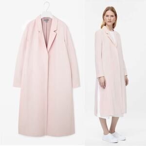 COS Long Dusty Pink Collared Blazer Coat Trench Jacket Size 2 Feminine Chic 90s